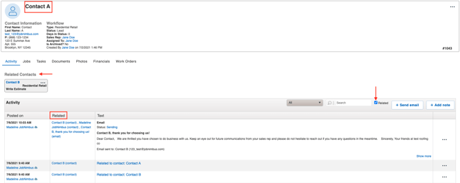 contact A related activity tab view