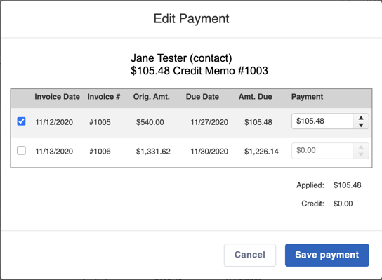 Credit Memo - Apply Credits