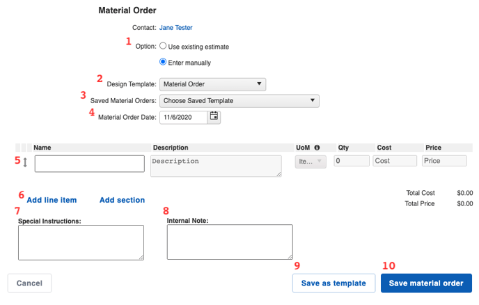 Material Orders - Builder