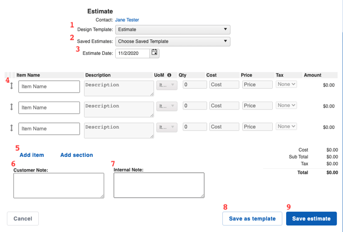 Financials - Estimate Builder