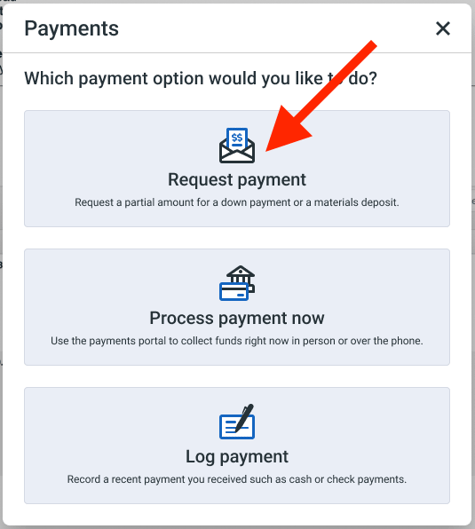 Global Payments - Down Payment - Select Request option