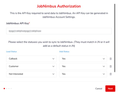 SalesRabbit Integration - Setting up integration - JobNimbus Authorization