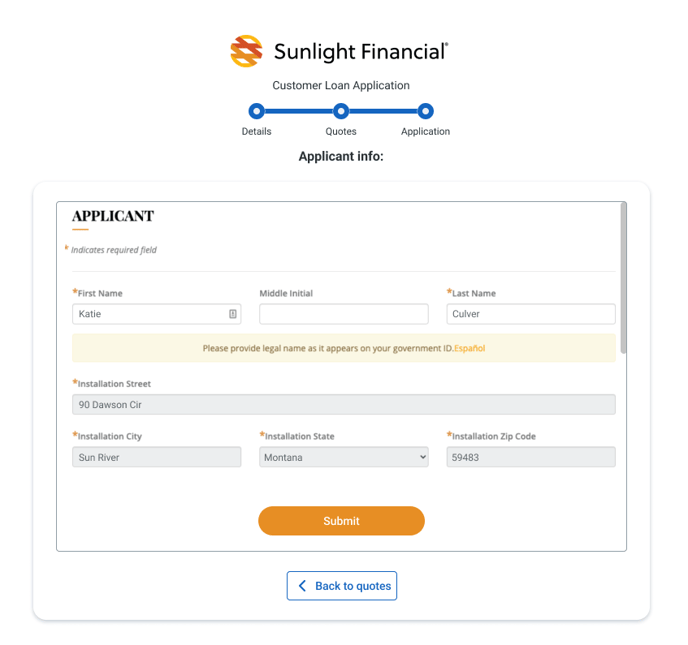 Sunlight Financial - Compare Financing - Client information
