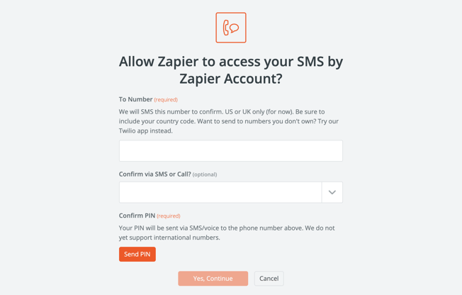 Zapier - Send SMS msg - Enter phone number