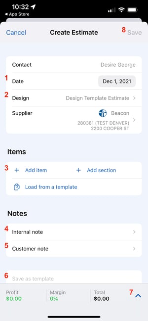 Mobile App - How to create Estimate - Estimate Builder