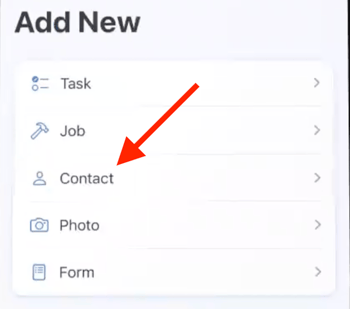 Mobile App - Add New Contact - Add New menu