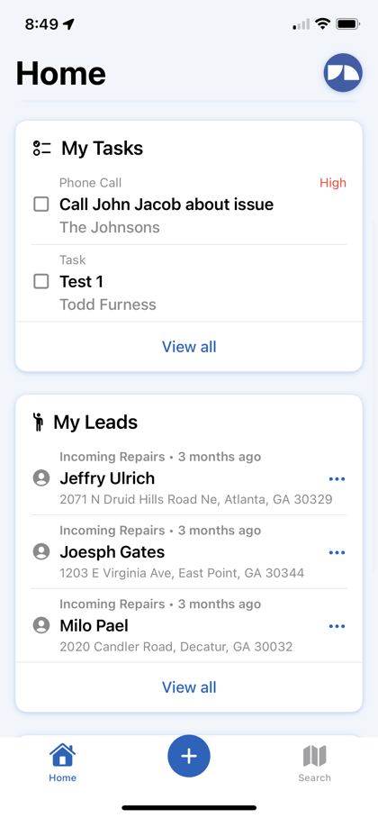 Mobile App - Home - My Leads