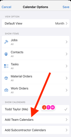 Mobile App - Apple - Calendar Options - Add Team