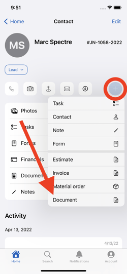 Mobile App - Apple - Documents - Quick Add