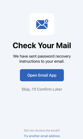 reset pw open email app