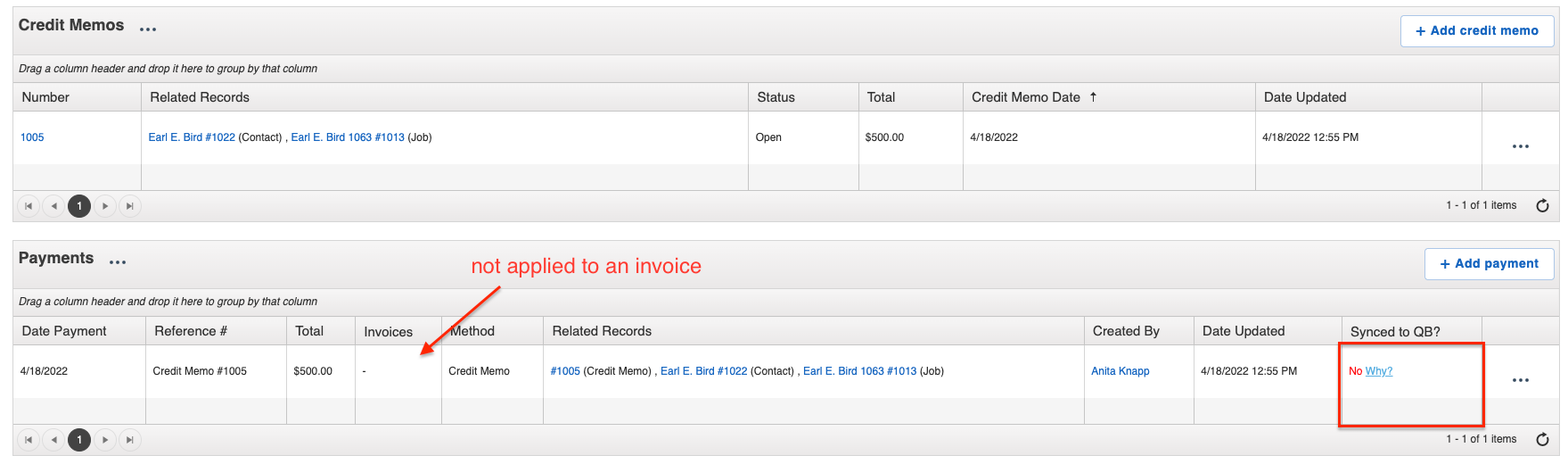 quickbooks credit memo for overpayment