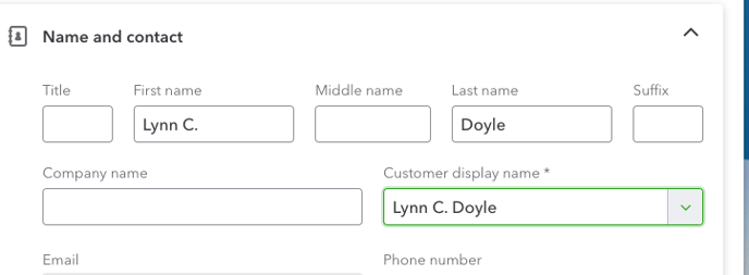 QuickBooks - Display Name - QB Create Contact