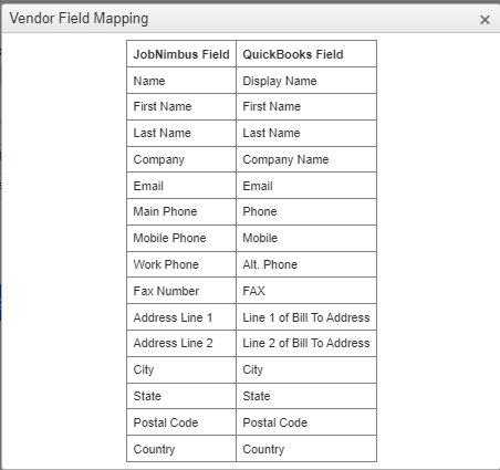 QBD - Field Mapping - Vendor Field