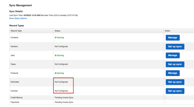 QB - Estimate Not Syncing - Estimates not configured
