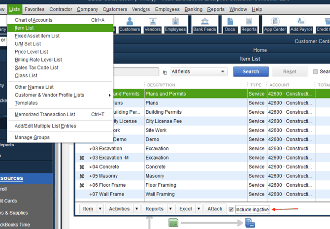QB - Estimate Not Syncing - Item List