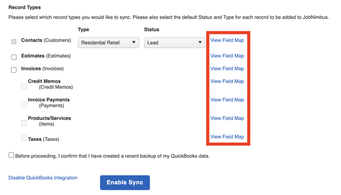 QuickBooks Online - Field Maps