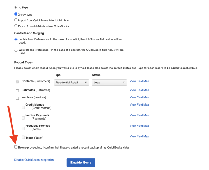 QuickBooks Online - Sync Types