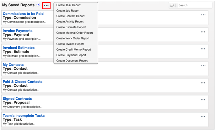 action menu create custom report