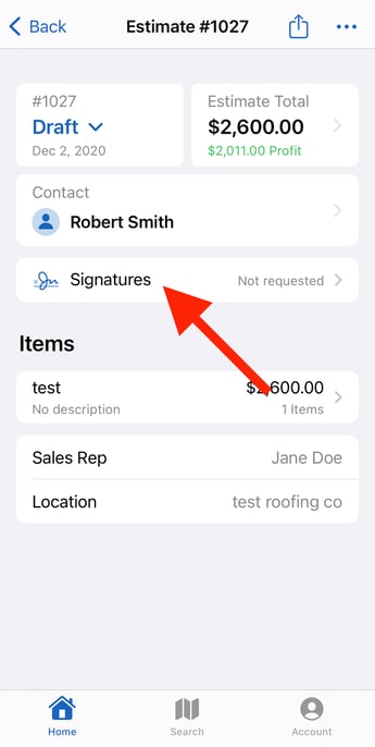 Knowledge Base - Estimate - How to request signatures on Mobile