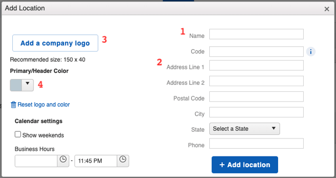 Settings - Company Add Location