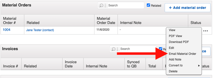 Subcontractor - Email Material Order Financials