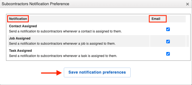 notification preferences window