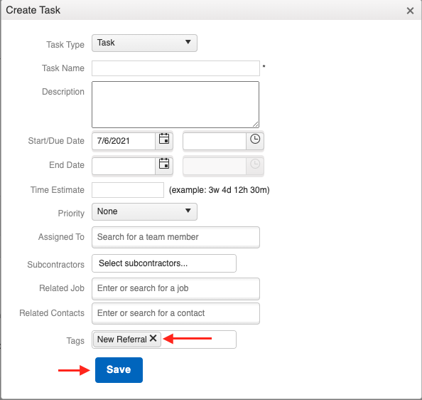 arrow to X - deleting tags on task