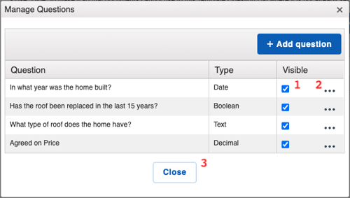 Template Questions - Manage Question Window