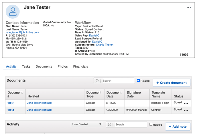 Document Template - Contact Documents Pane