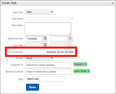 Time Tracking - Create Task