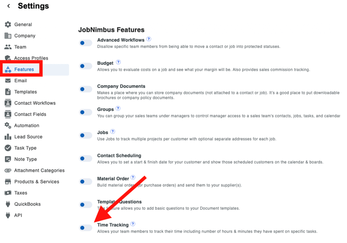 Time Tracking - Feature Enable