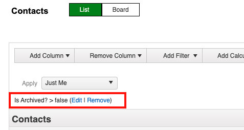 customize list view is archived