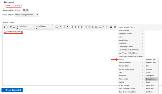 doc temps contact type temp field