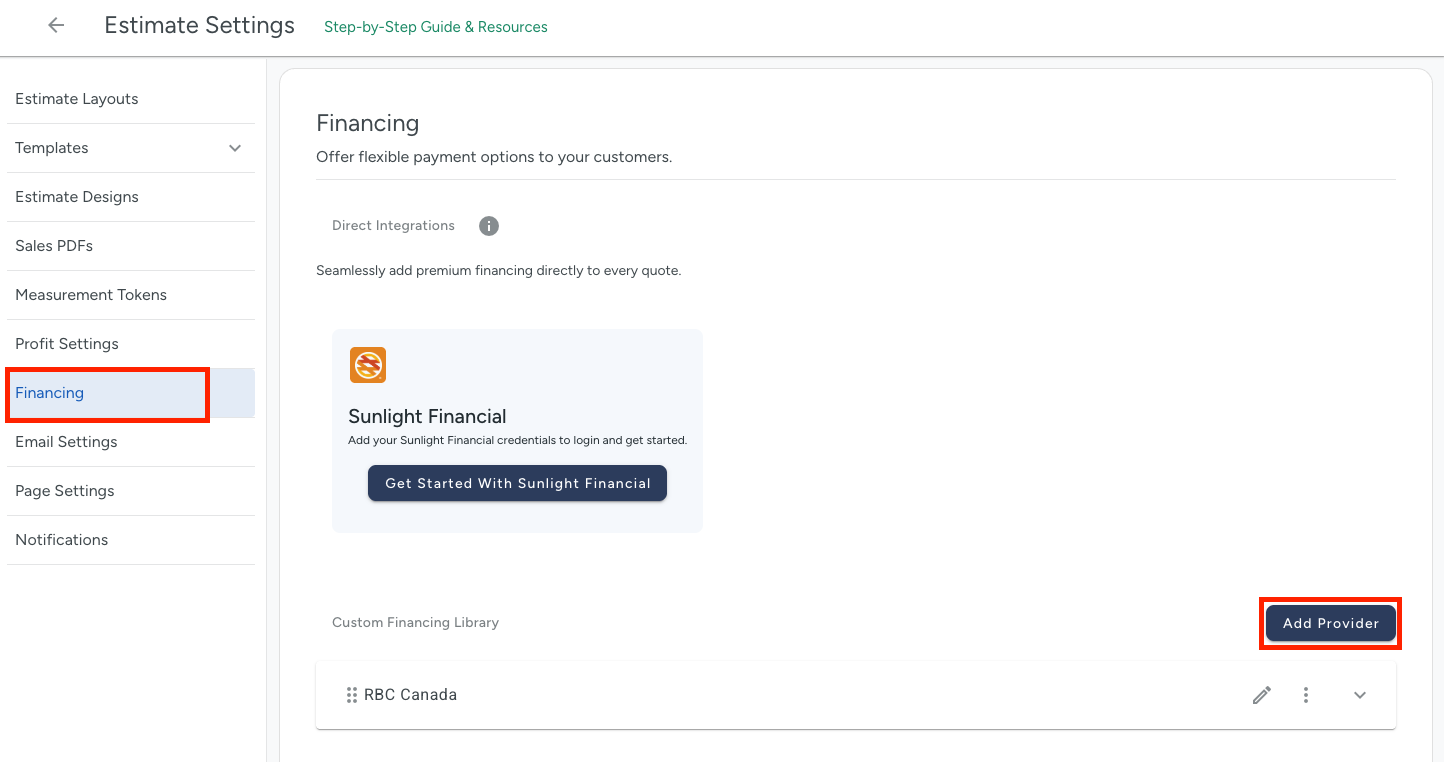 How do I Add Custom Financing Options to My Estimates?